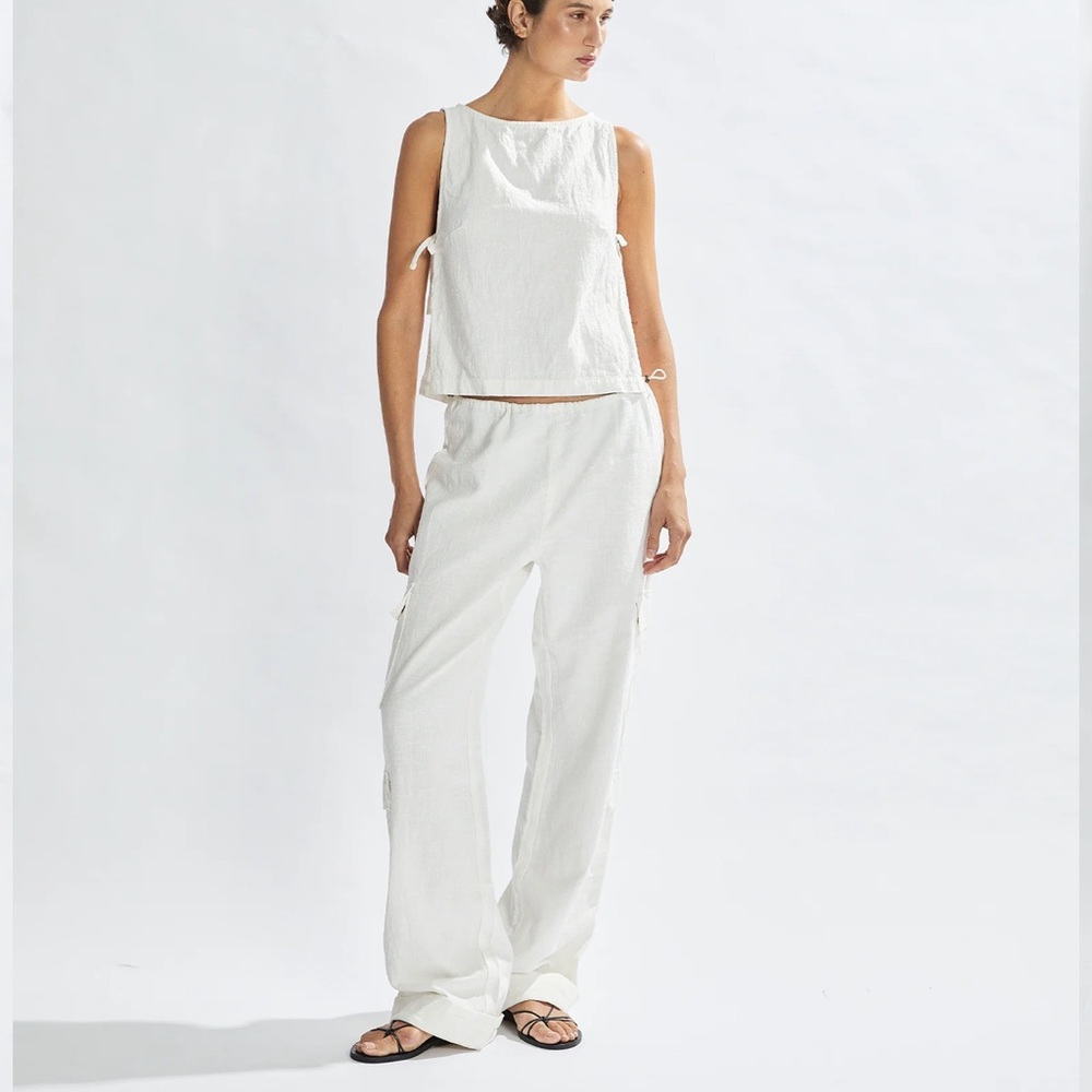 Women's White Tie-Side Wide-Leg Trousers